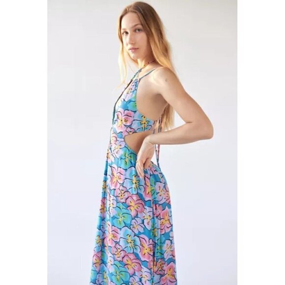 For Love & Lemons Yasmin Open-Back Floral Maxi Dress Size XS NWT Strappy Lined - Picture 3 of 10